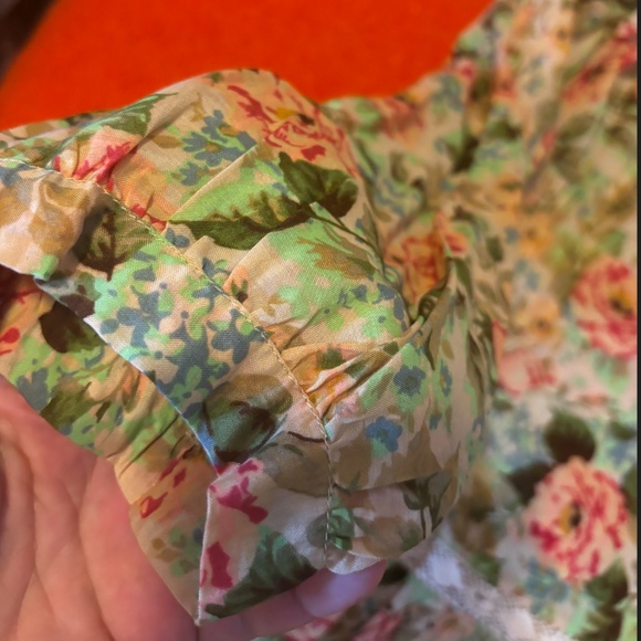 Zara peasant warm colours floral ruffles and lace low wasted mini dress NWT - Picture 7 of 11